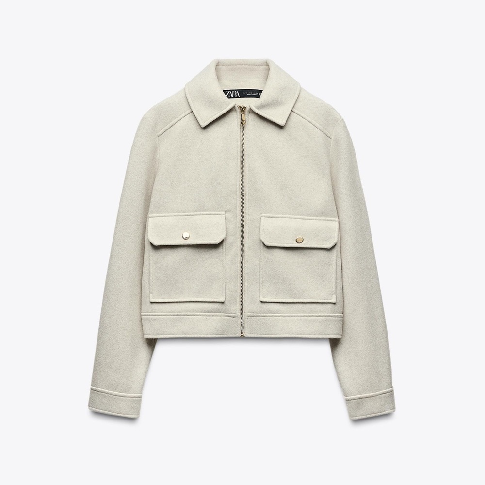 Zara Soft Zippered Jacket Ecru XS